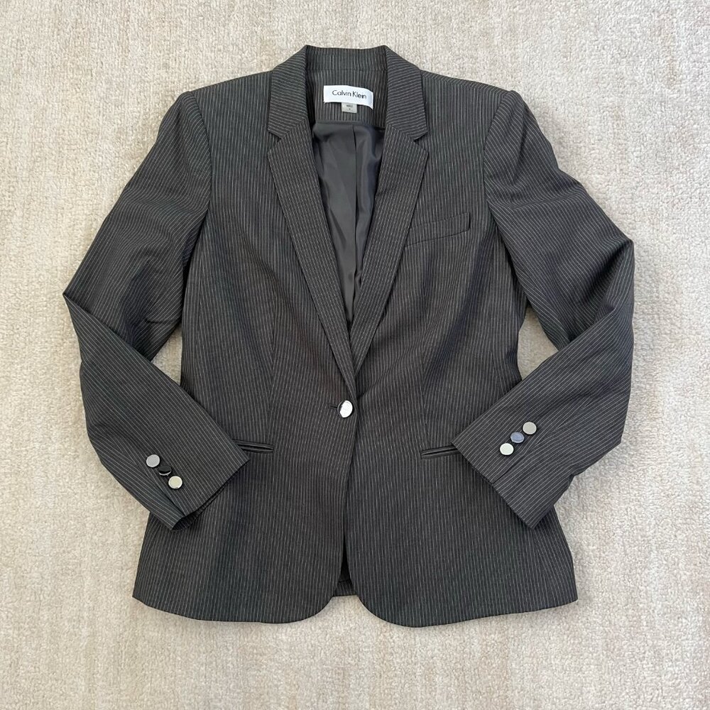 Calvin Klein Gray Pinstripe Work Blazer Jacket 4